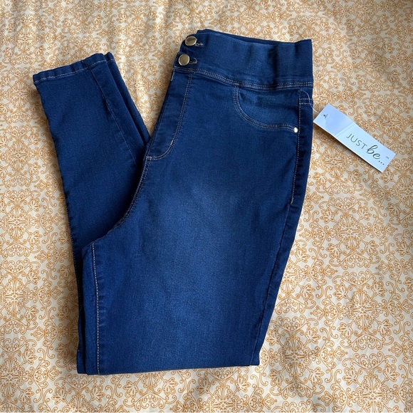 NWT JUST be… Denim High Rise Button Pull On Skinny Jeans Size Large - Picture 3 of 7